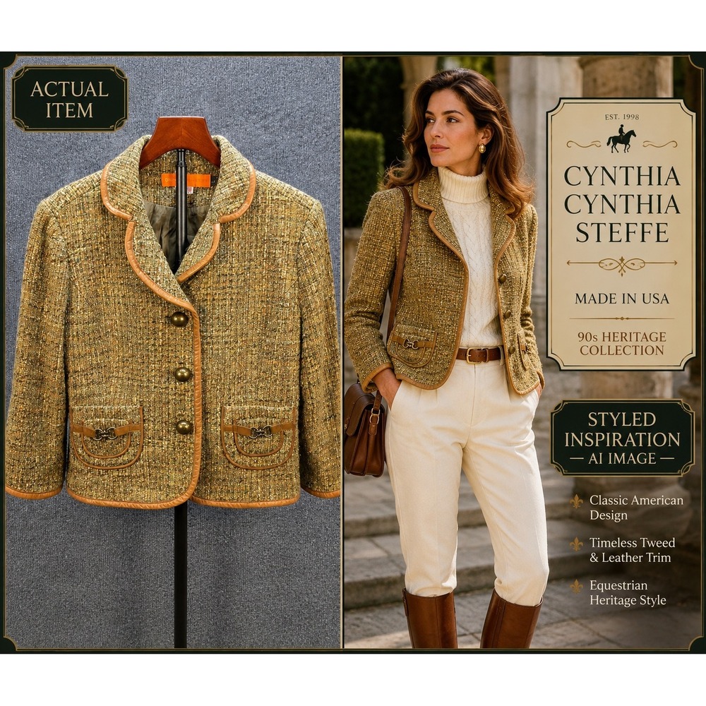 Cynthia Steffe Tweed Blazer Women Equestrian Heritage Green L Excellent Preppy